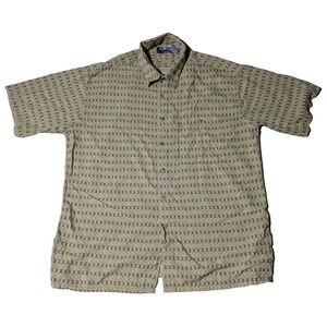 VTG CORSINI Men Size XL Beige Geo Rayon Button-Up Shirt